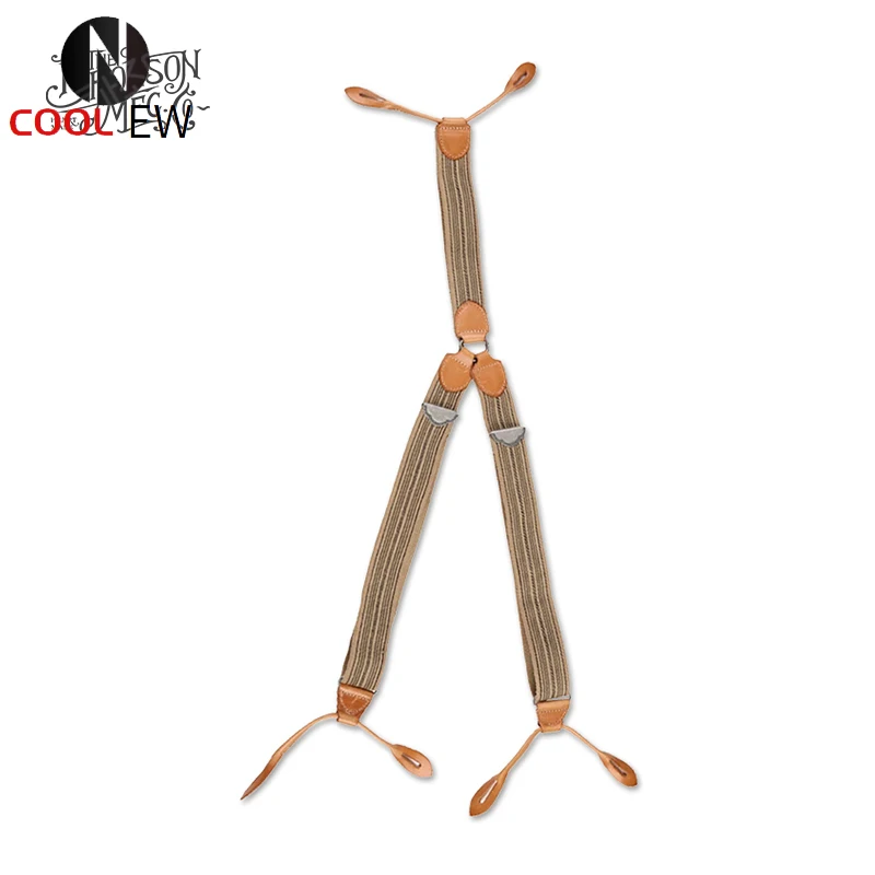 

Bronson Old Time Y-Back Type Leather Trimmed Button Suspender Men's Retro Striped Adjustable Suspenders