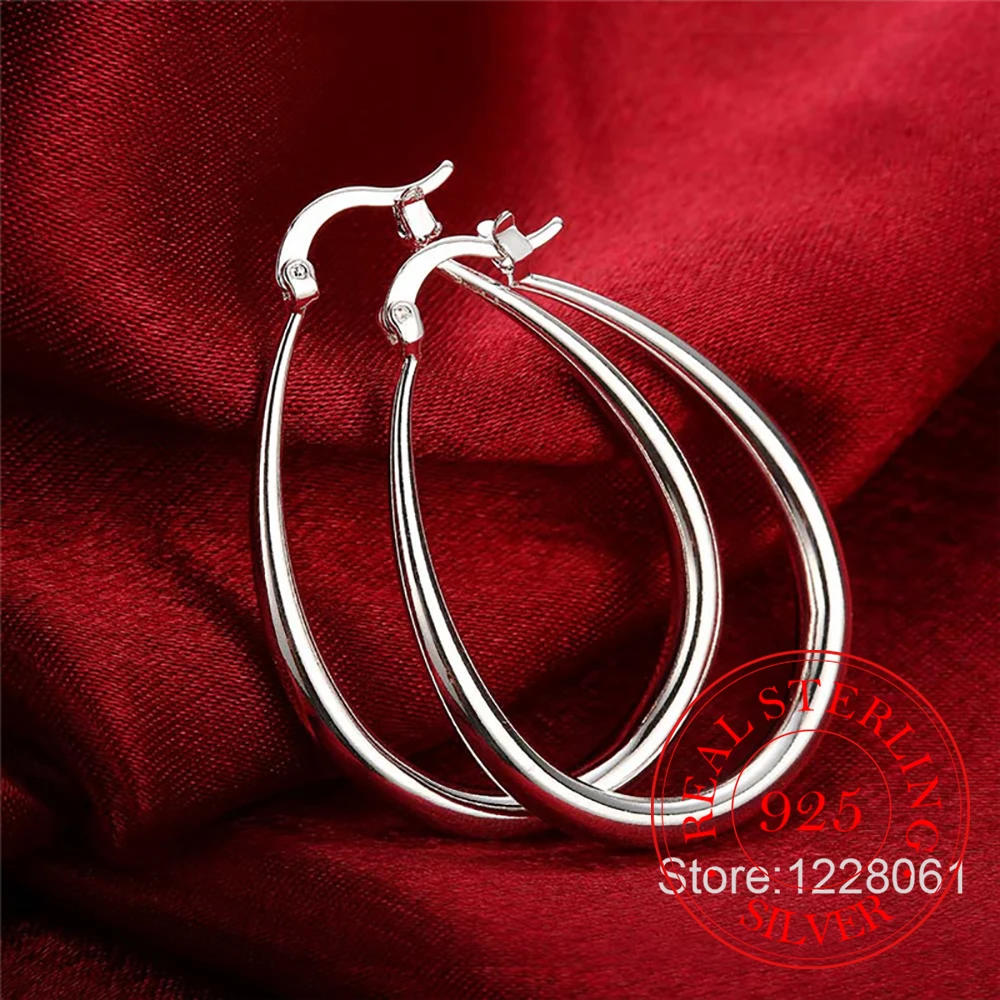 925 стерлингового серебра Гладкий круглые большие серьги-кольца для женщин модные