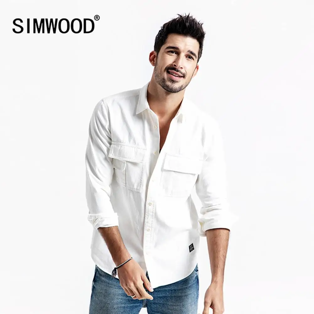 Мужская повседневная рубашка SIMWOOD теплая из 100% хлопка высокого качества