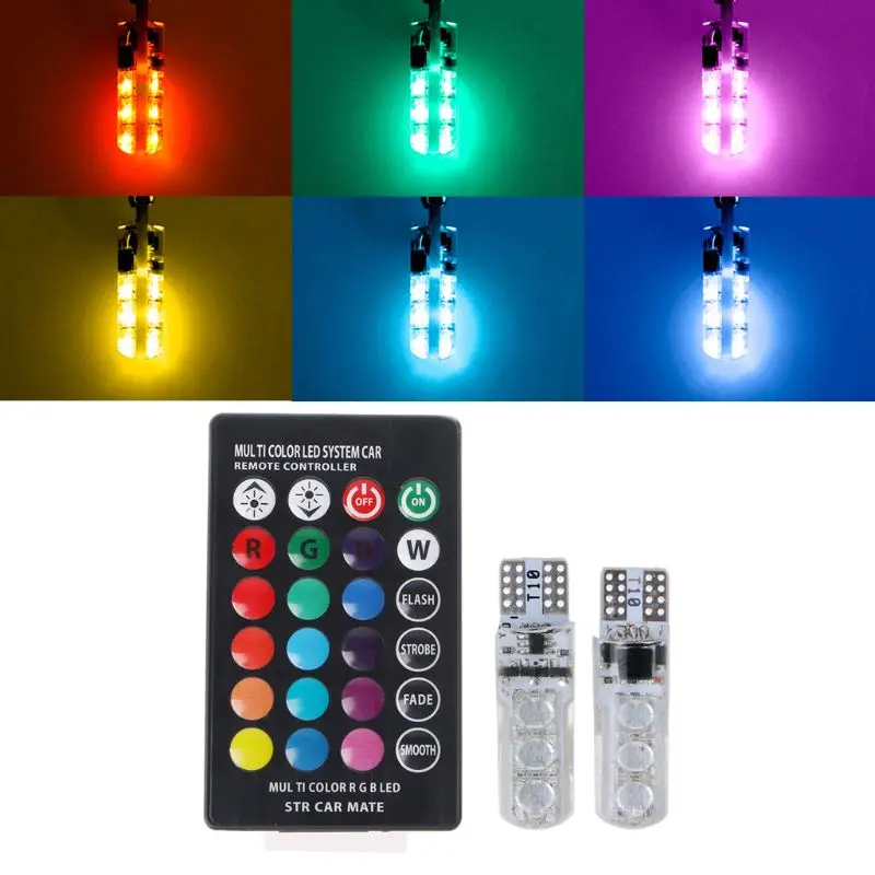 

2x T10 RGB LED Car Wedge Reading Lamp Auto Interior Light+ Remote Control