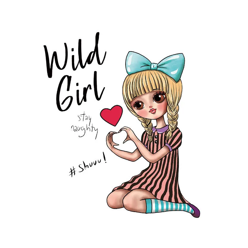 

New cartoon girl Patch New Design Craft Thermal Transfer Hot Tear T-shirt Stickers For Dresses Clothes Women Girl Dress Patch