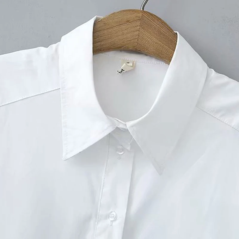 Женская белая рубашка мини платье с отложным воротником длинный рукав офисное