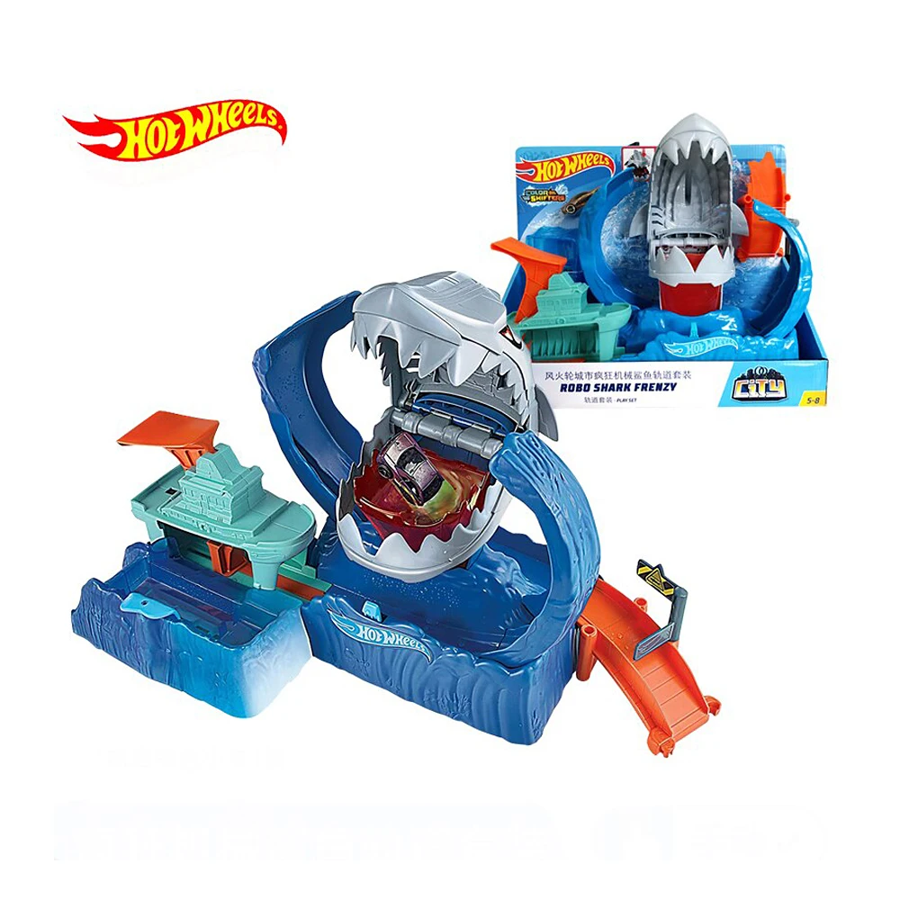 

Hot Wheels GJL12 Robo Shark Frenzy zestaw do gry prosto przyspieszenie samochodzik dla dzieci edukacyjne do budowania Hotwheels