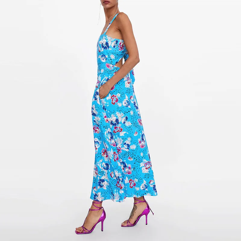 Heydress Women Summer Sexy Backless Long Maxi Dress Vintage Print Floral Bow Boho Elastic Casual Holiday Lady Beach | Женская одежда