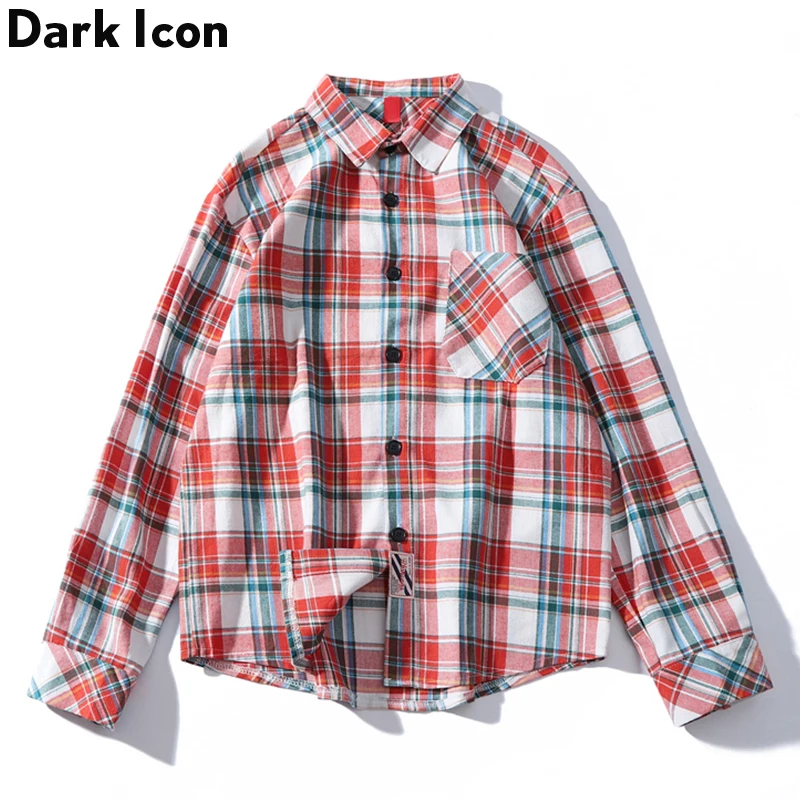 Темно-икона японский стиль фланелевая рубашка в клетку Мужская мода Ретро