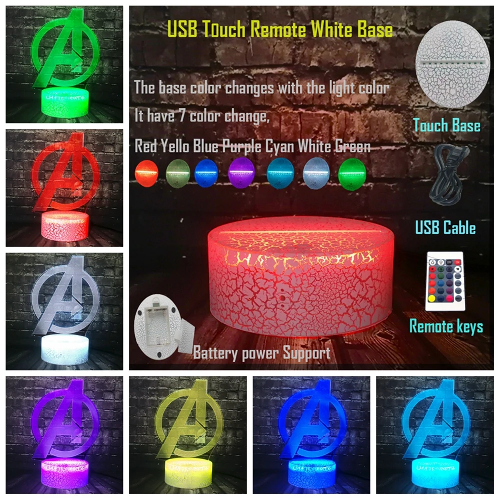 Remote 7 Color Креативный Marvel 7 видов цветов USB Батарея заряд энергии супер герой реквизит Капитан Америка щит светодиодный декор комнаты Настроение Ночной светильник детский подарок - Испускаемый цвет: Remote 7 Color