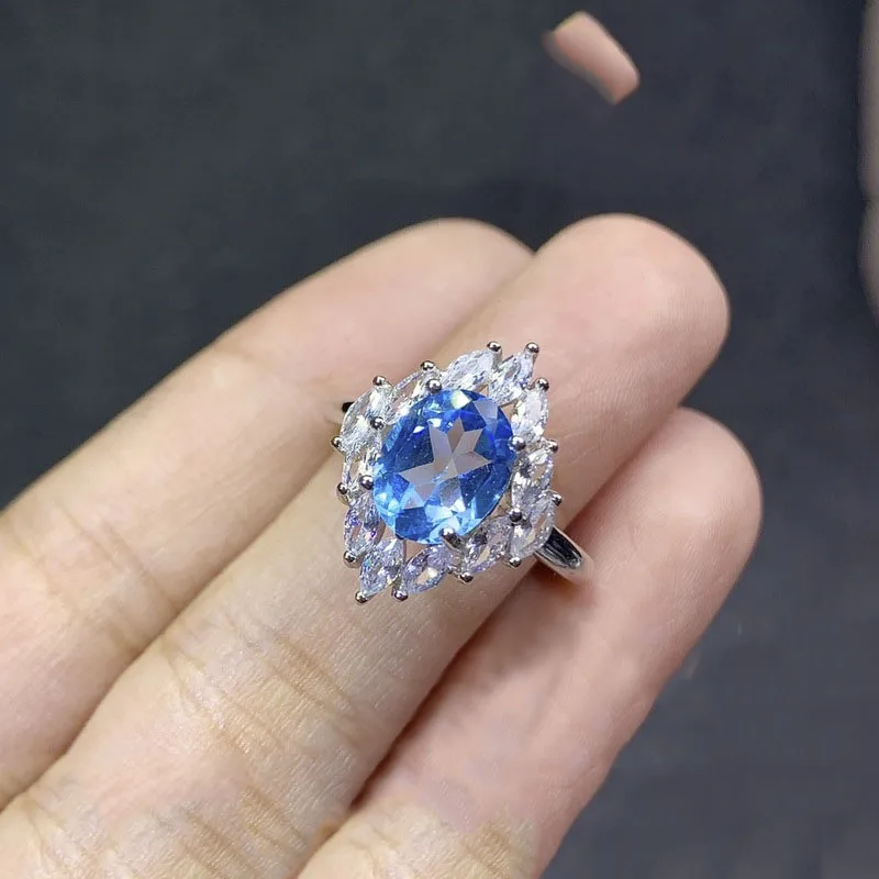 

2023 Fashion Elegant 7*9mm/ 8*10mm / 6*6mm Blue Color Square Oval Crystal White Zirconia Female Ring For Women Party Jewelry