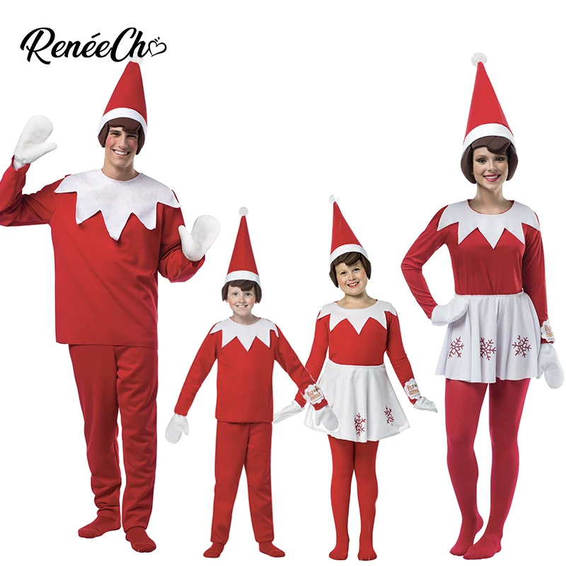 

Reneecho Family Christmas Costume Kids Elf Costume Adult Elf Costume Red New Year Cosplay
