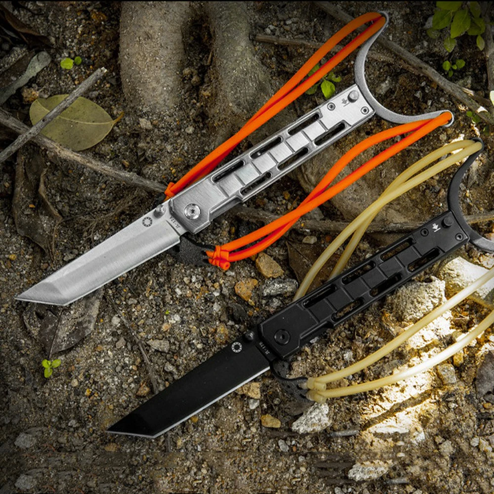 

Multi-function Pocket Knife Catapult Hunting EDC Tool Tactical Combat Fold Blade Steel Slingshot Knives Outdoor Survival Knife