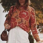 Женский вязаный свитер с цветочным принтом, повседневный мягкий свободный шикарный вязаные из мохера изделия с круглым вырезом, винтажный теплый свитер, Женский пуловер, 2021