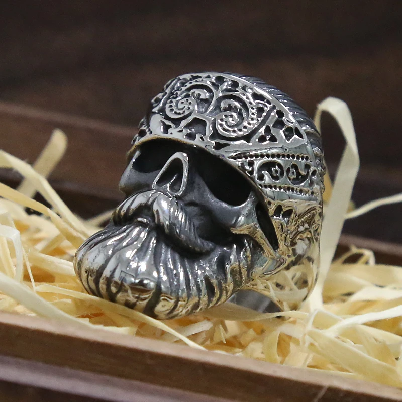 Хиппи Для мужчин с принтом Big Beard носить шляпу кольца в виде черепа панк кольцо