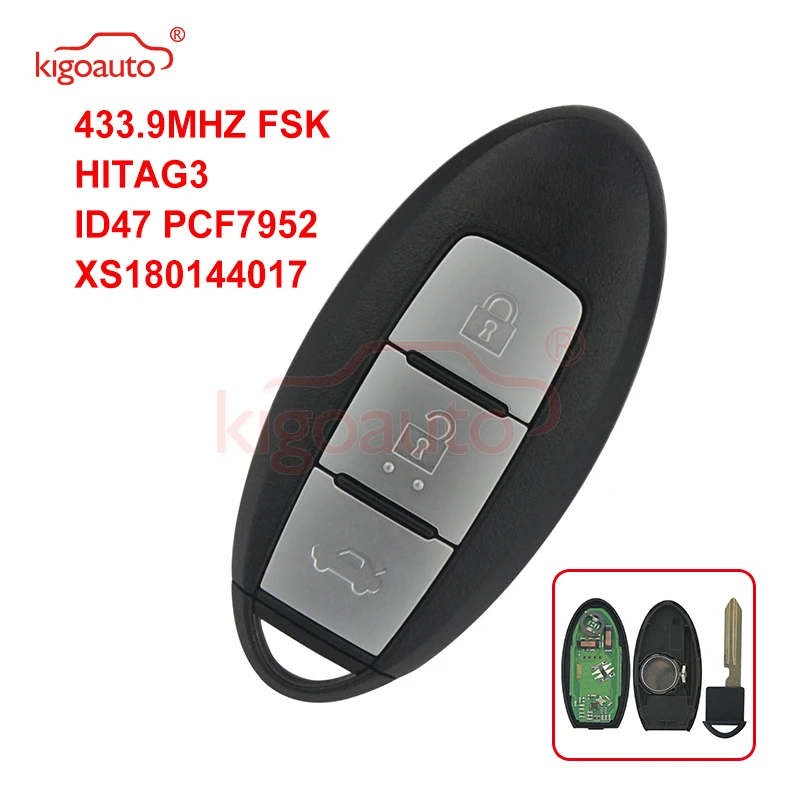 Умный ключ Kigoauto с 3 кнопками 433 9 МГц FSK HITAG ID47 PCF7952X для Nissan Teana БЕСКЛЮЧЕВОЙ вход