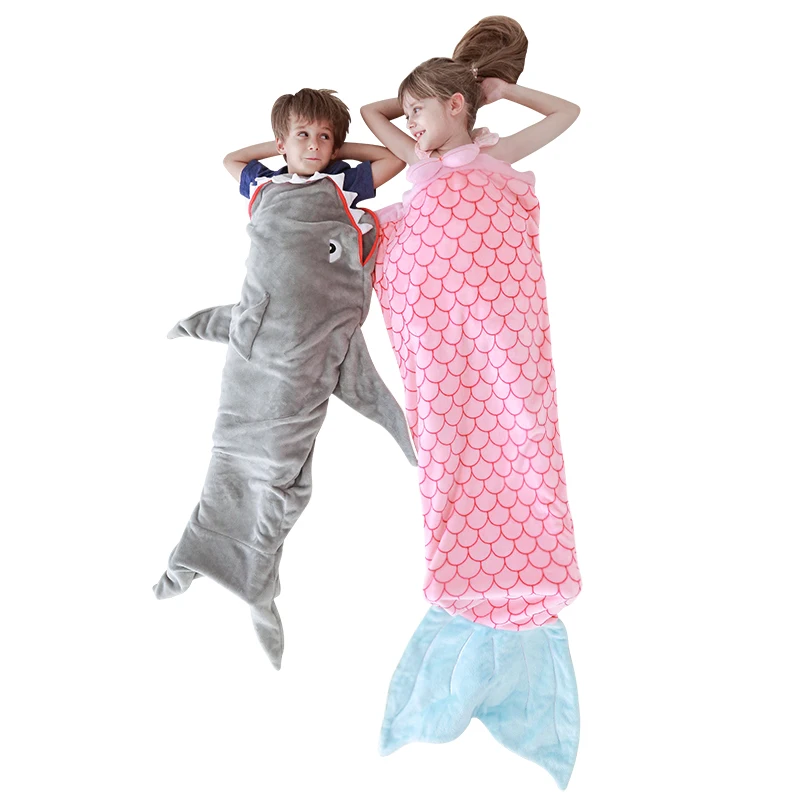 

Kids Sleeping Bags Cartoon Shark Mermaid Tail Blanket for Anti-kick Super Soft Flannel Crocodile Sleeping Sack Child Best Gifts
