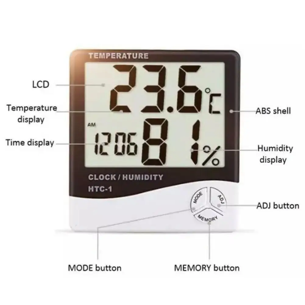

High-precision Indoor Thermometer Electronic Large Household With Clock Thermometer Alarm Screen Hygrometer