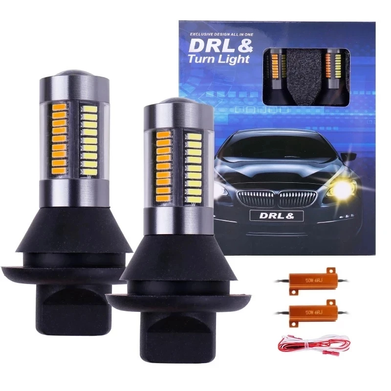 

2Pcs Car LED Dual Color 1156/BA15S/P21W BAU15S/PY21W T20 T25 4014-66SMD Turn Signal DRL Daytime Running Light Canbus Error Free