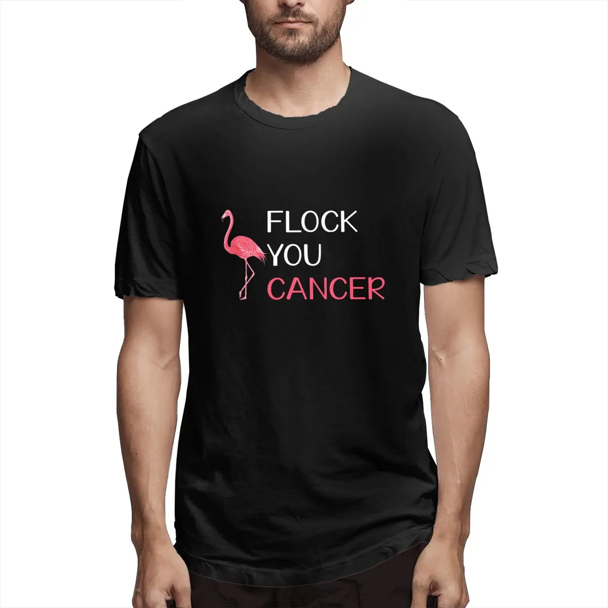 

Flock You Cancer Flamingo Breast Cancer Awareness Graphic Tee Men's Short Sleeve T-shirt Funny Cotton Tops