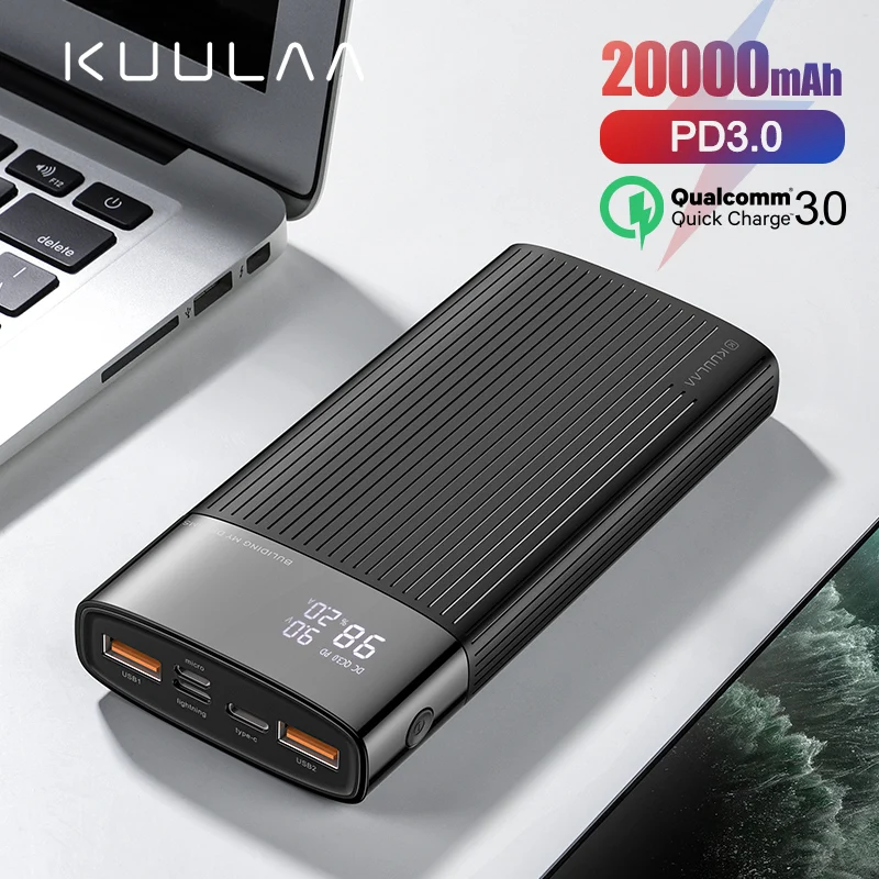 KUULAA 20000 мАч, внешний аккумулятор PD, быстрая зарядка, повербанк, быстрая зарядка, Внешнее зарядное устройство для iPhone, samsung, Xiaomi, внешний аккумулятор