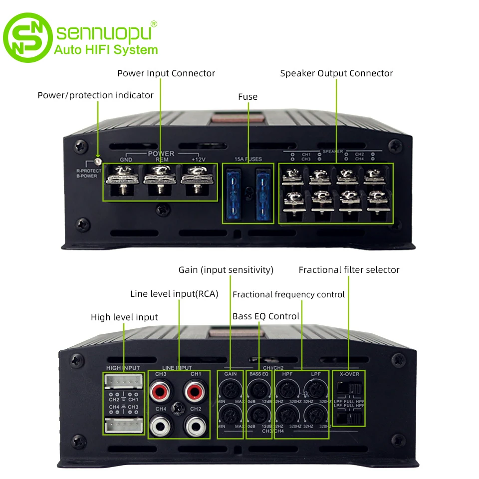 $81.60 Sennuopu A6004 Automotive Audio Processor Car Sound Amplifier 4Ch 12 V Bluetooth Box 2 Channels Stereo Class D Amplifier for Car