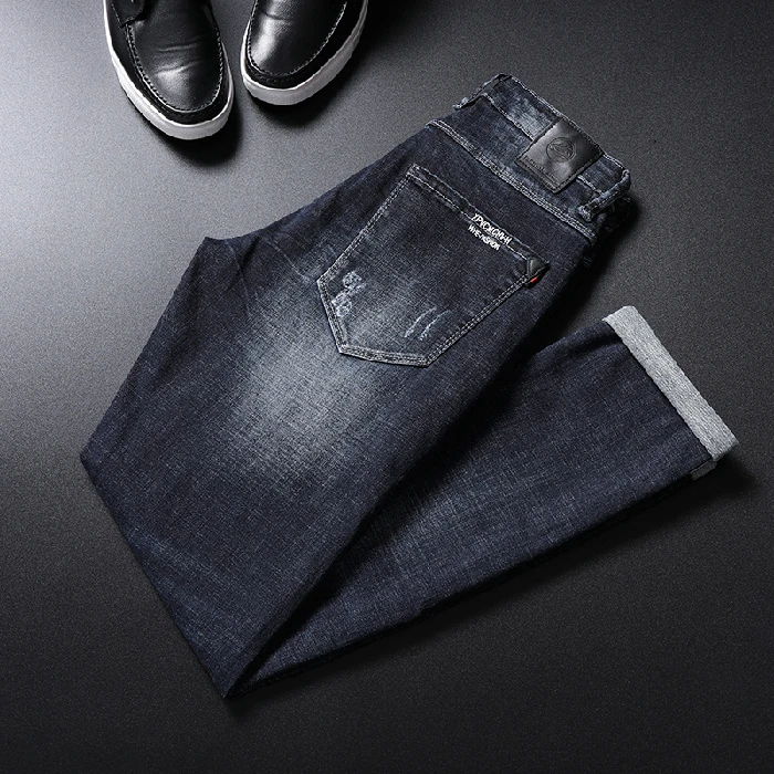 Осень Для мужчин джинсы Мужчин's рваные узкие штаны зауженные брюки детские |