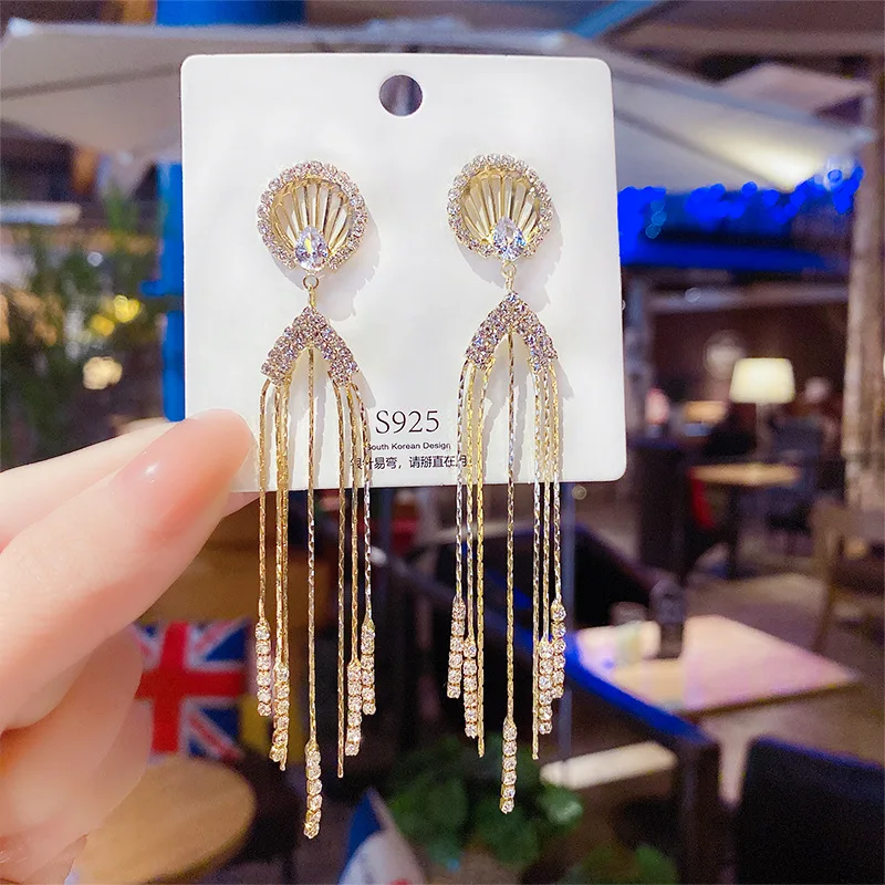 

Korean Fashion Jewelry Personality Temperament Crystal Tassel Earrings Bridal Earrings For Women Long Earrings