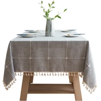fashion style plaid solid decorative linen tablecloth with tassels rectangular wedding dining table cover tea table cloth
