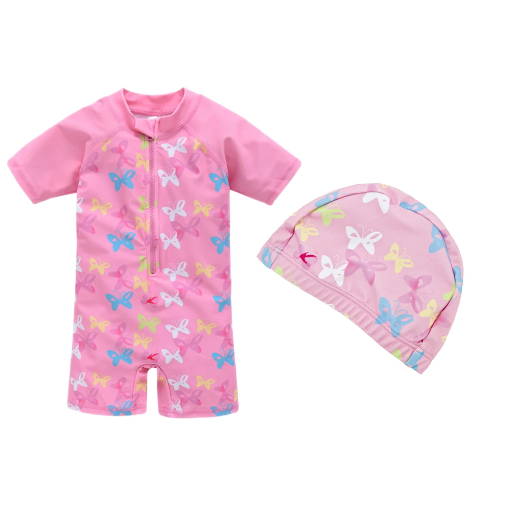 Kavkas Swimming For Baby Girls Summer Cartoon Butterfly Printing One Piece Swimsuit Bathing Cap Suit купальник закрытый |