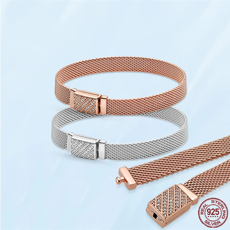 

Reflexions Sparkling Clasp Bracelet 925 Sterling Silver Long Clasp Pave Bracelet For Women Fit Pandora Charm Beads Jewelry Gift