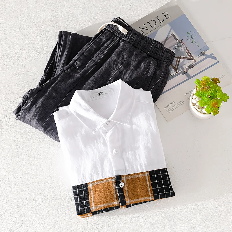 2020 новый дизайн ретро трендовая рубашка с коротким рукавом из чистого льна