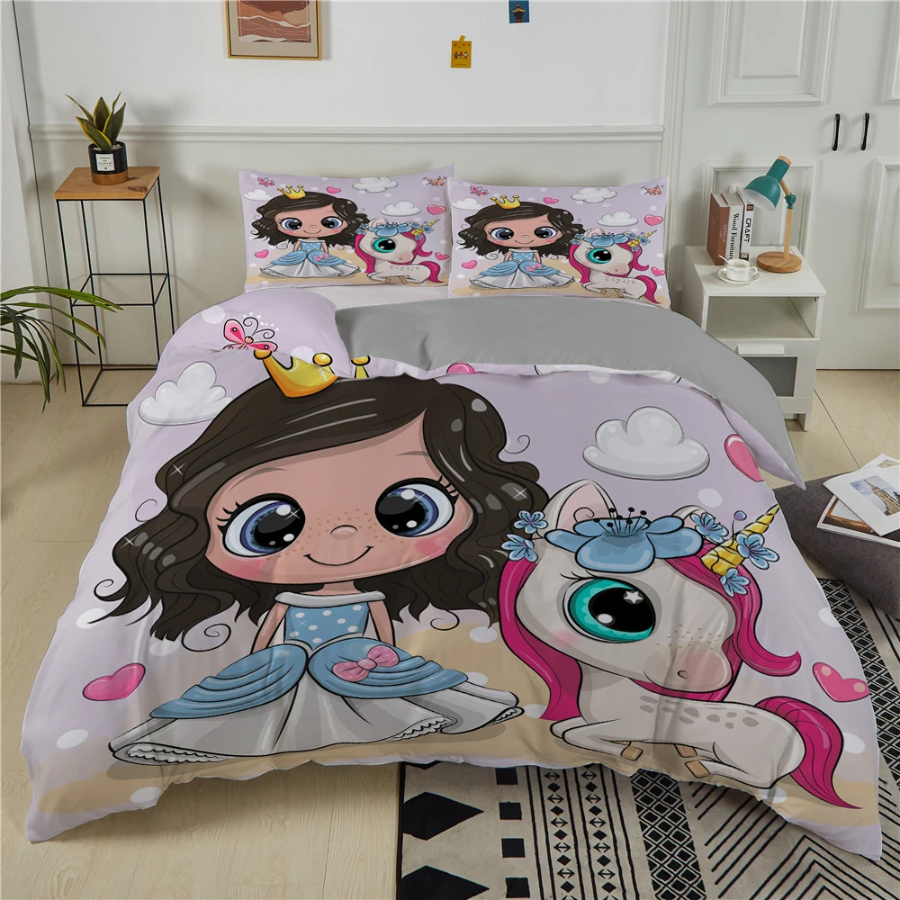 

ZEIMON Baby Unicorn Couples 3D Bedding Set Kids Teens Cute Blanket/Quilt/Duvet Cover Queen King Size And Pillowcase Bedclothes