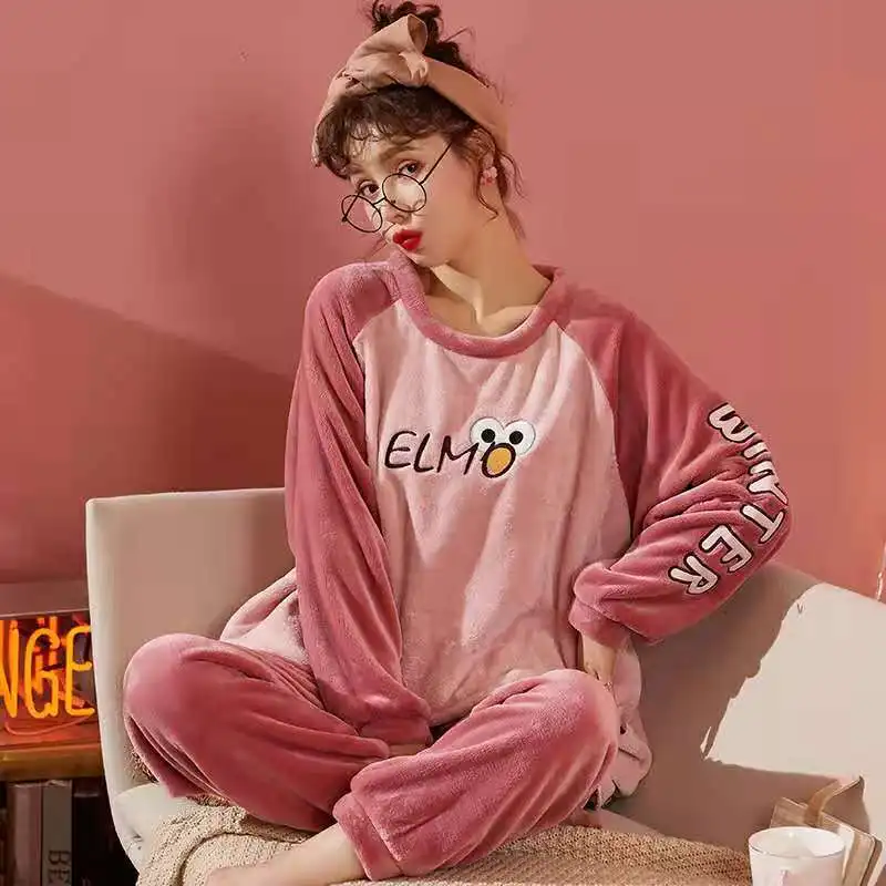 

Shell the same style coral velvet pajamas women thickened princess style Plush student flannel autumn winter home wear