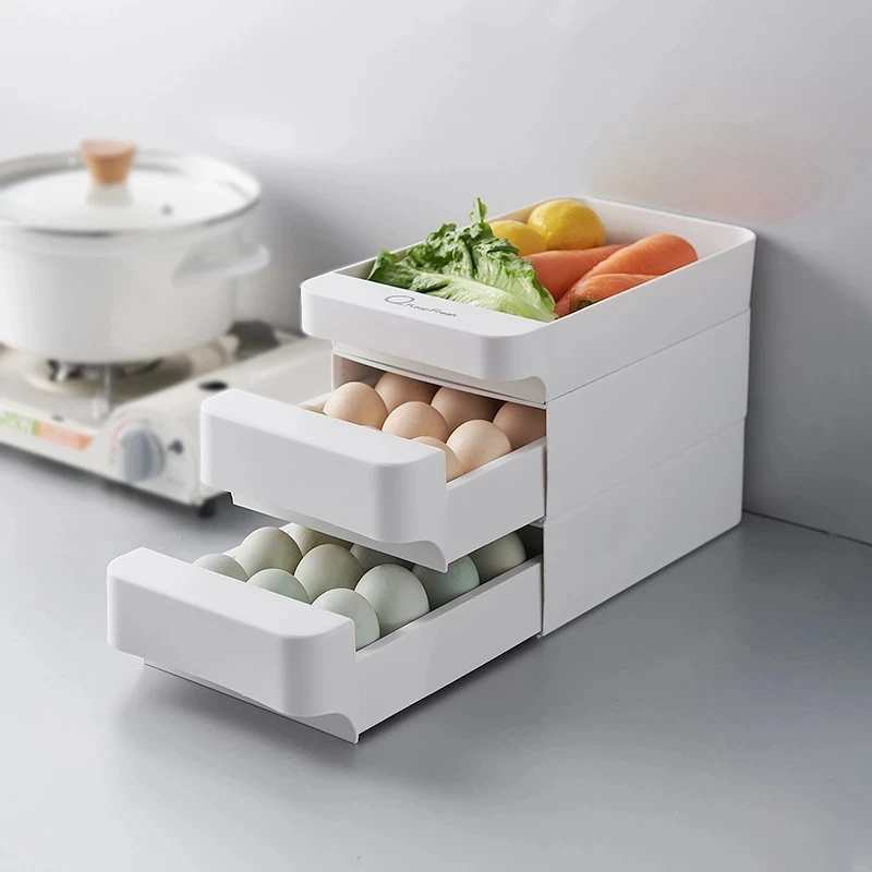 

Kitchen refrigerator three-layer drawer type egg storage box divided multi-layer egg storage box storage box storage box