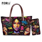 Комплект сумок FORUDESIGNS для женщин, пляжные сумки с черным художественным принтом в Африканском и американском стиле для девушек, женская сумка-тоут