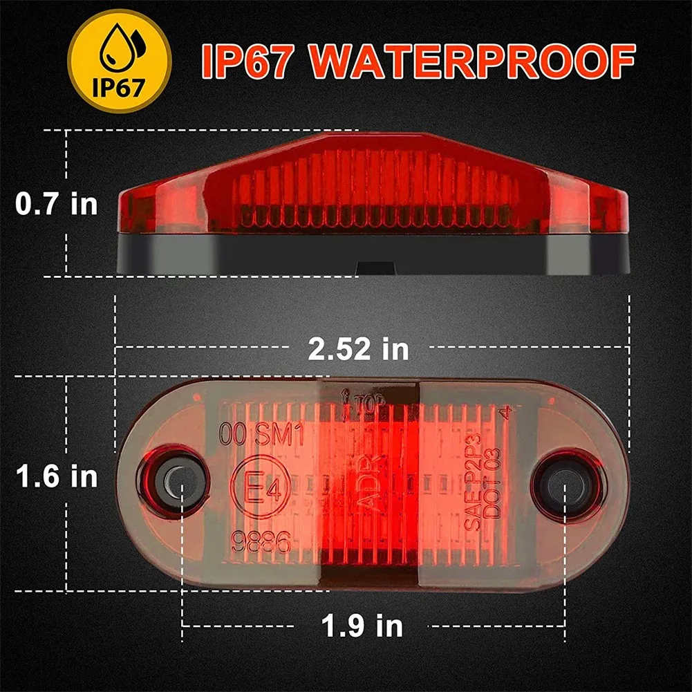 

10-30V Side Marker Lights 6 Led Oval Clearance Trailer With Screws Brand New