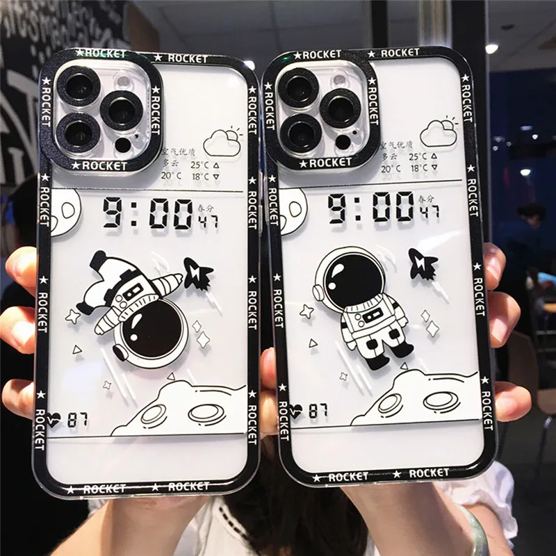 

Ottwn For iPhone 13 Cute Astronaut Soft TPU Case For iPhone 11 Pro 12 XR Xs Max SE2 7 8 Plus Bumper Shockproof Rocket Star Cover