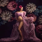 Красивое пыльное розовое Тюлевое длинное платье с оборками для беременных женщин сексуальное открытое спереди Пышное Платье для фотосессии