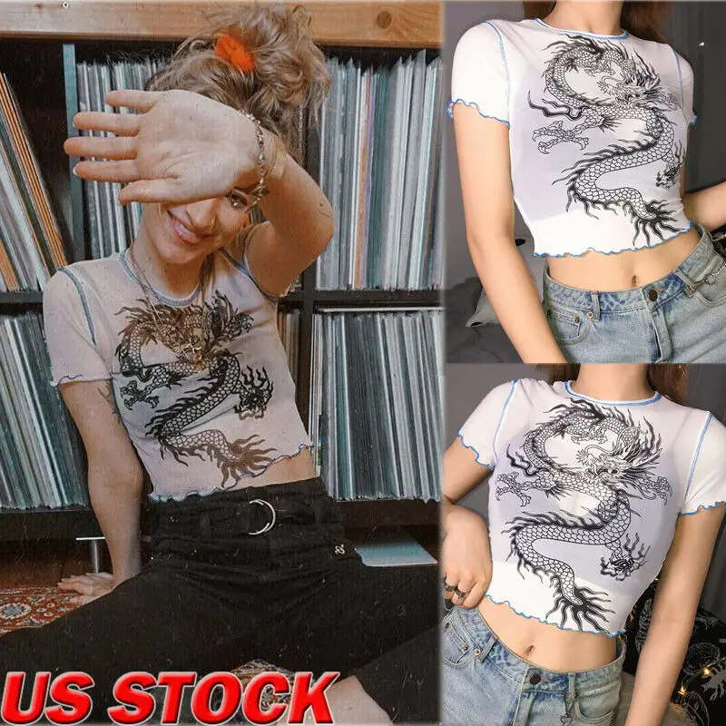 Модный женский тонкий топ с принтом дракона повседневный прозрачный рубашка |