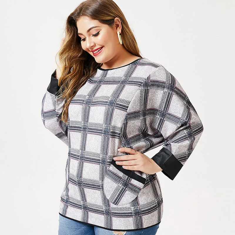 Модная одежда больших размеров женская осень 2019 с новым о-образным вырезом