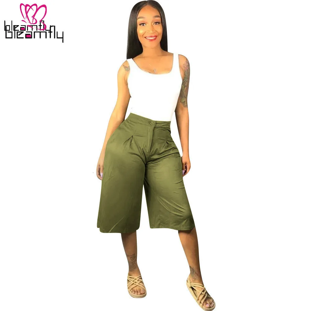 Новые женские летние однотонные свободные расклешенные укороченные штаны с
