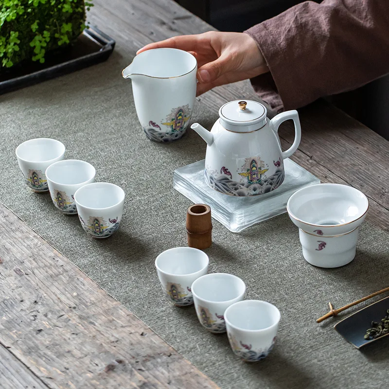 

Набор из китайского чайника и чашки, фарфоровый сервиз, роскошный керамический домашний современный чайный сервиз Кунг-фу, для церемонии, д...