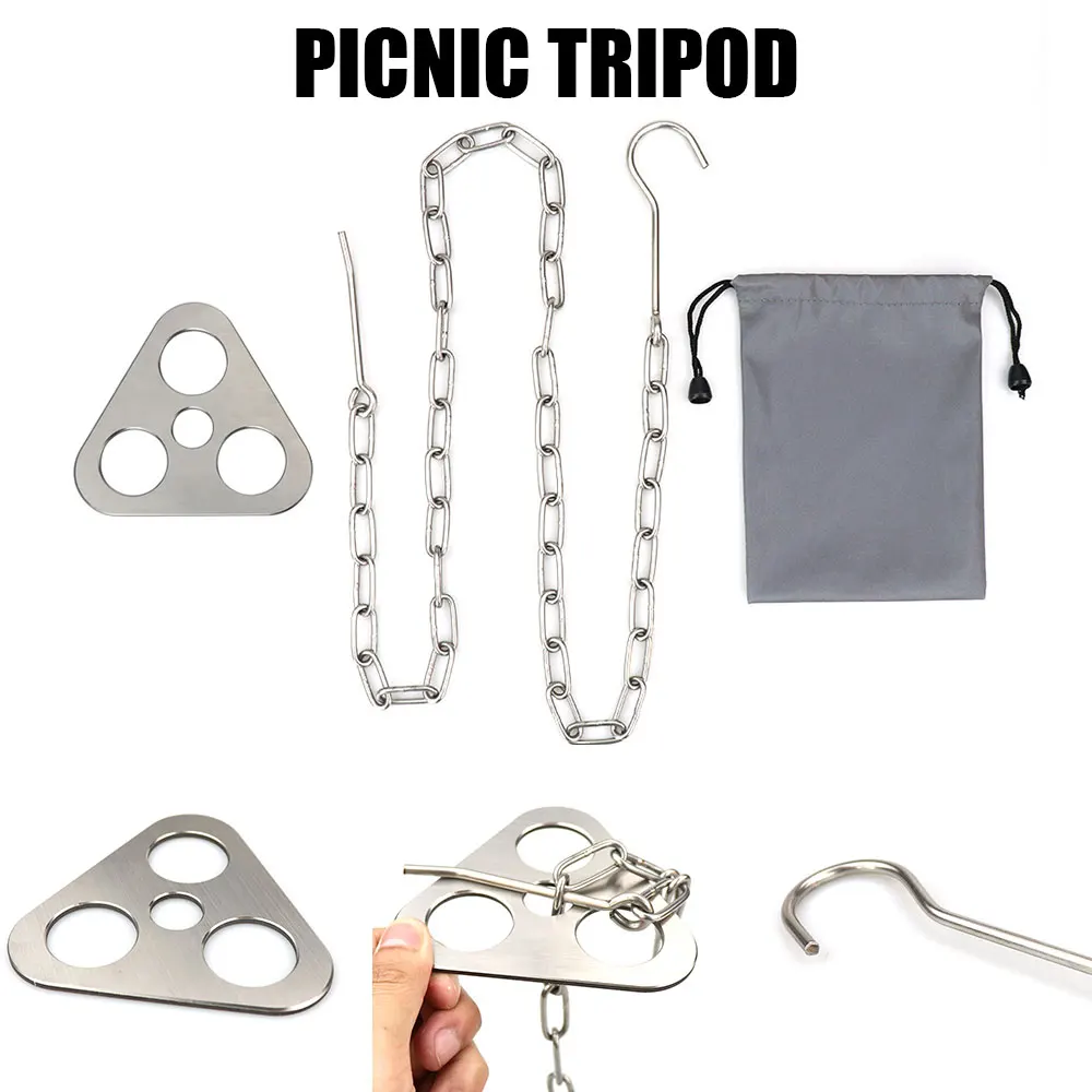 

Тренога из нержавеющей стали для кемпинга, Уличное оборудование для приготовления пищи на гриле, вешалка для кемпинга, барбекю, посуды, аксе...