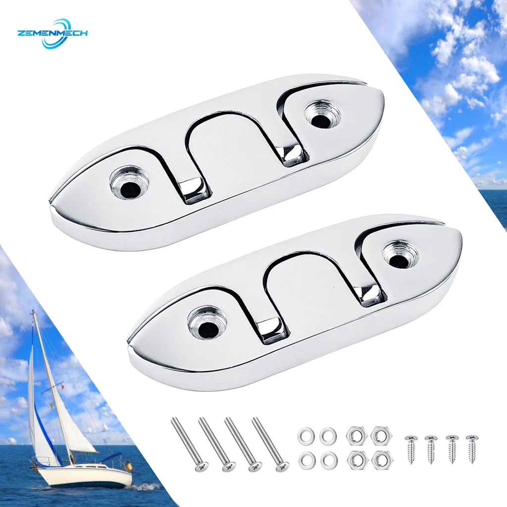 

2PCS Marine Hardware 120mm Boat Flip Up Folding Pull Up Cleat Dock Deck Line Rope mooring Cleat Accessories 316 Stainless Steel