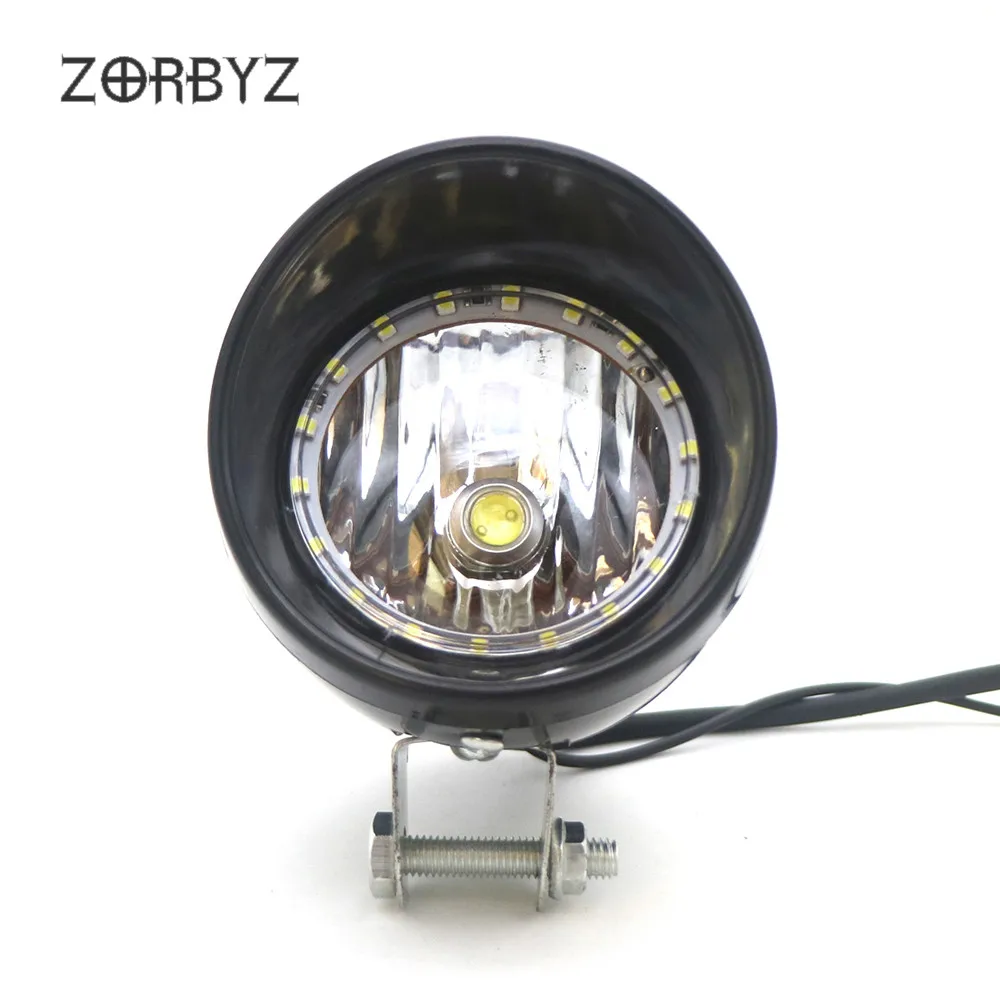 Черные светодиодные передние фары ZORBYZ для мотоцикла 12 В противотуманные с белым
