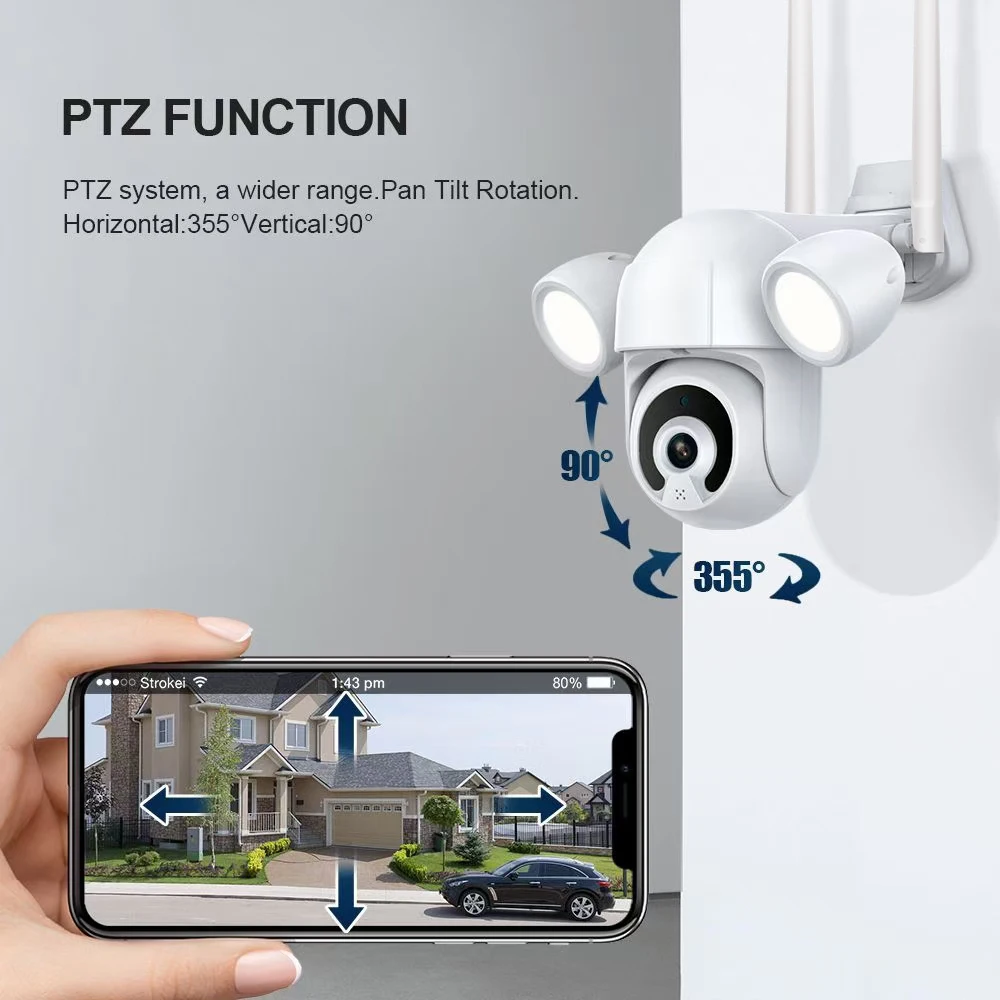 Tuya 3MP Floodlight Courtyard Lighting Camera Smart PTZ Outdoor WiFi IP IR IP66 Waterproof Home Garden CCTV Security | Безопасность и