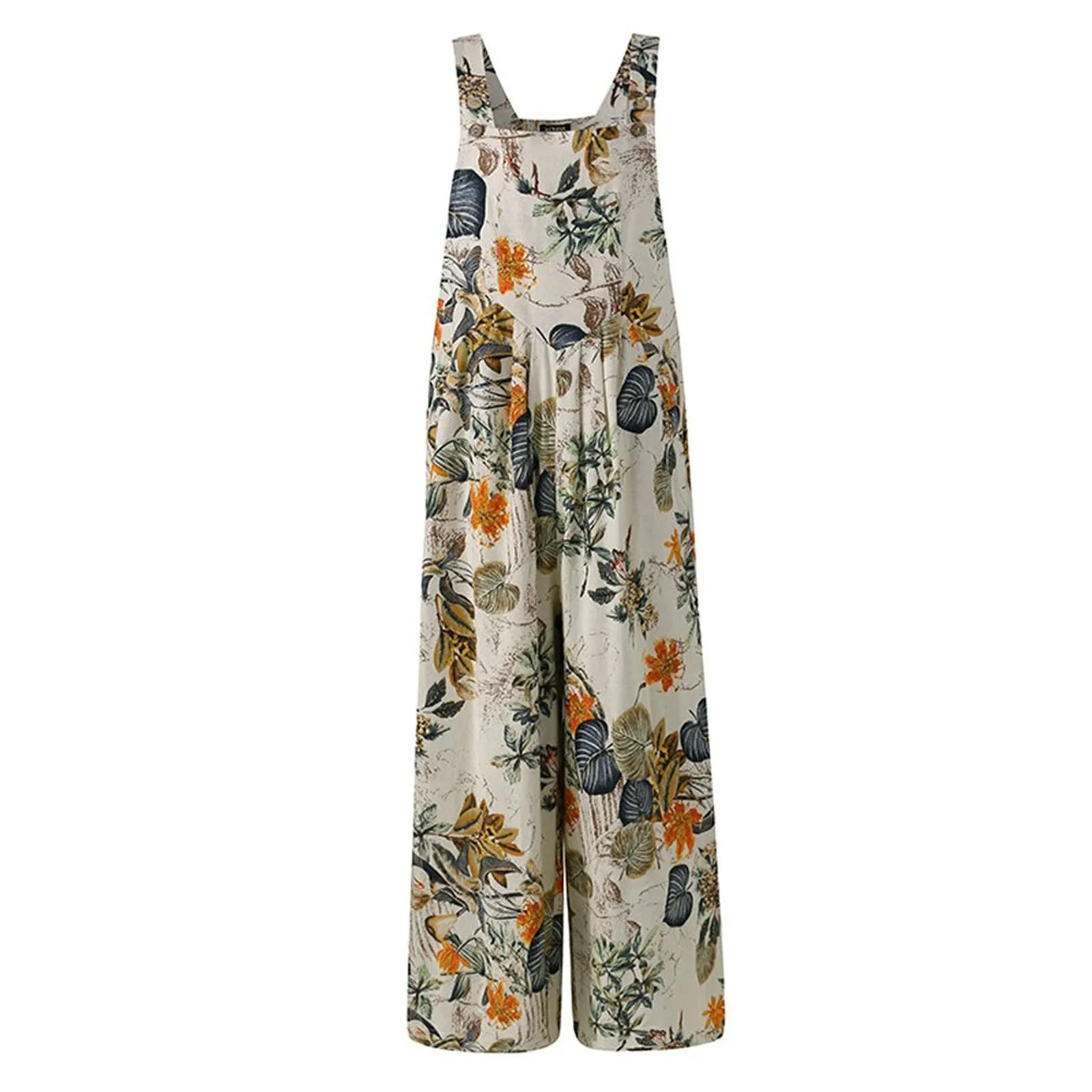 

Women's Fashion Landscape Floral Printed Pocket Button Camisole Jumpsuit Roupas Femininas Com Frete Gratis Loose And Comfortable