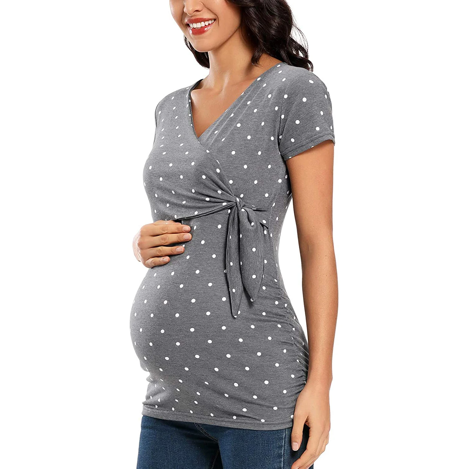 

Women's Maternity Nursing Tops Short Sleeve V Neck Breastfeeding Tee Shirts Pregnancy Tops Blouse Medicale Femme