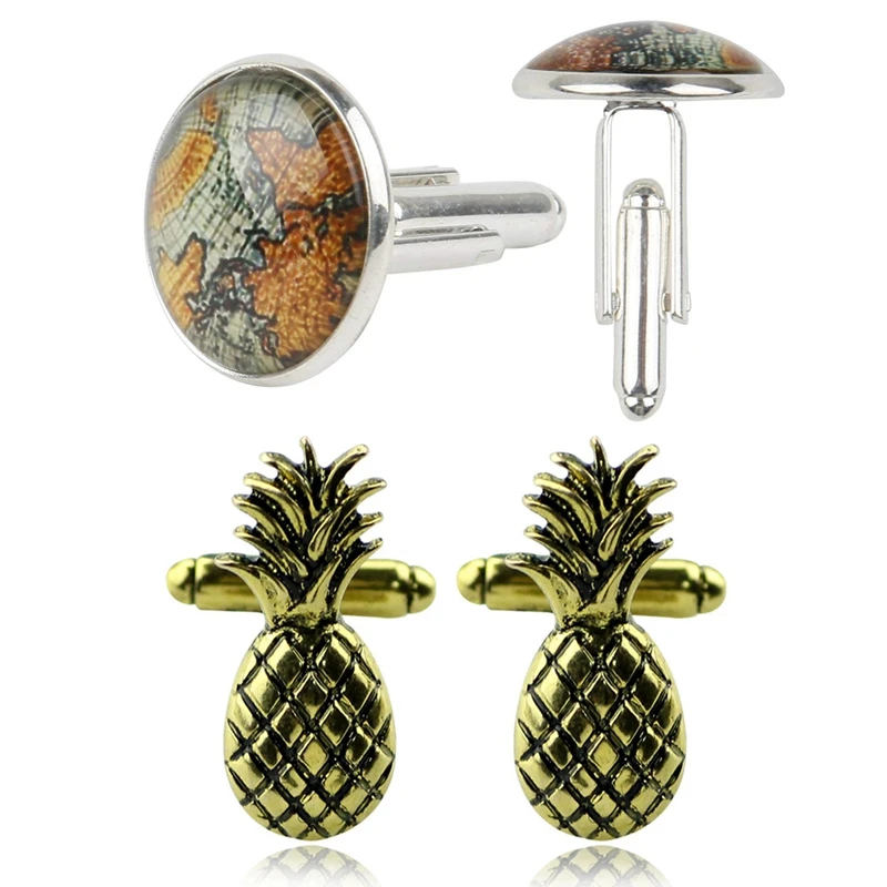 1 Pair Silver Vintage Round Men Cufflinks Old World Navigation Map &amp Fruit Pineapple Cuff Links Golden Luxury Metal Cuffl | Инструменты