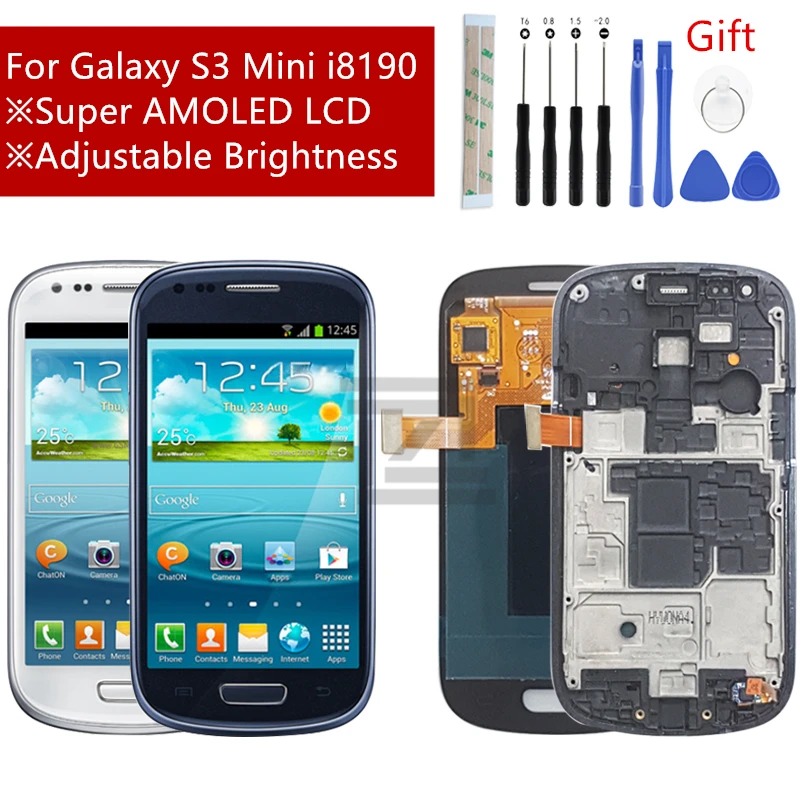 Для SAMSUNG Galaxy S3 Mini ЖК-дисплей i8190 кодирующий преобразователь сенсорного экрана в сборе с рамкой дисплея S3 Mini i8195 i8200 запасные части