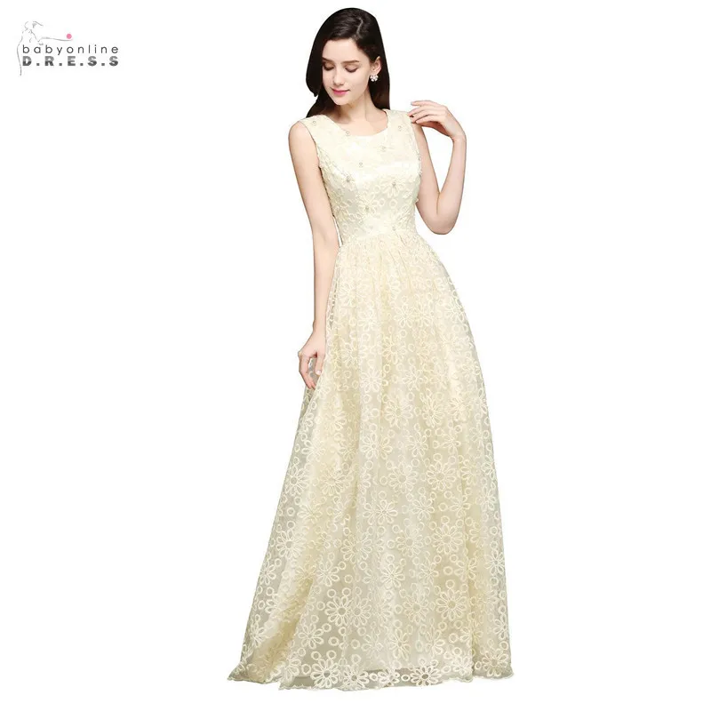 24 часа доставка легкий кремовый цвет кружева длинное вечернее платье А силуэт