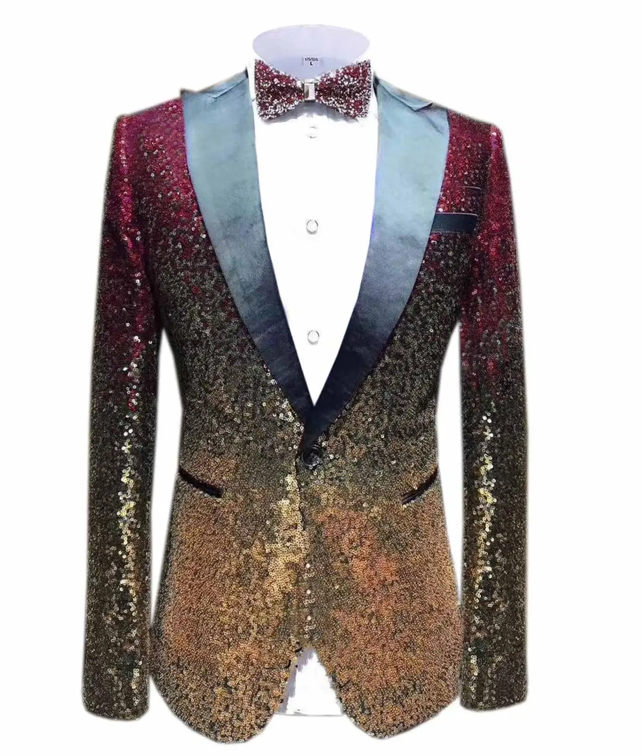 Burgundy-Gold 1 шт. Блестящий Мужской Блейзер костюм Slim Fit пиковая Нотч лацкан смокинг для вечеринка, Свадебный банкет ночной клуб блейзер - Цвет: Burgundy-Gold