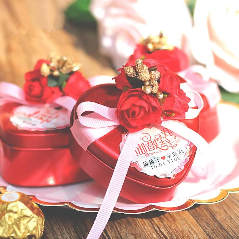 Цветок сердце 12 шт./лот жестяная коробка для хранения конфет Органайзер Чехлы Robbin